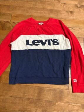 Levi's Men's Red White Navy Colorblock Crewneck Sweater